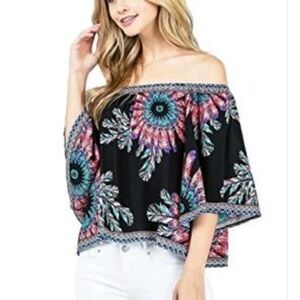 Flying Tomato Black Floral Off-Shoulder Blouse